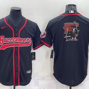 Tampa Bay Buccaneers Black Team Big Logo With Patch Cool Base Stitched Baseball Jersey