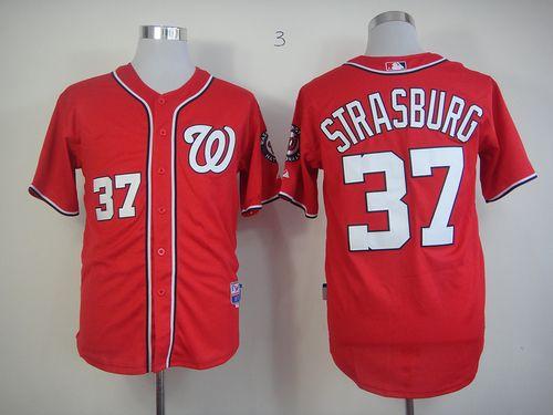 Nationals #37 Stephen Strasburg Stitched Red Jersey