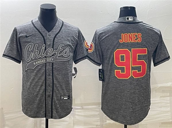 Kansas City Chiefs #95 Chris Jones Gray With Patch Cool Base Stitched Jersey