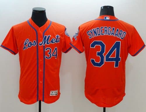 Mets #34 Noah Syndergaard Orange Flexbase Authentic Collection Los Mets Stitched Jersey