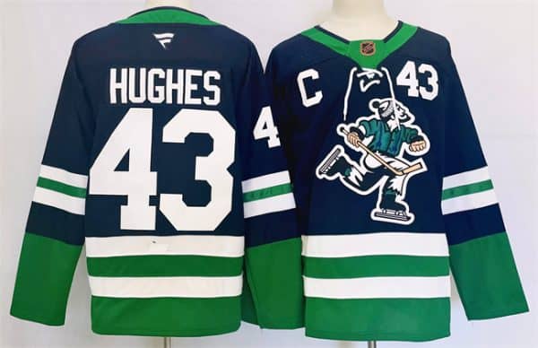 Vancouver Canucks #43 Quinn Hughes Navy 2024 Reverse Retro Stitched Jersey
