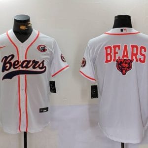 Chicago Bears White Team Big Logo With Patch Cool Base Stitched Jersey