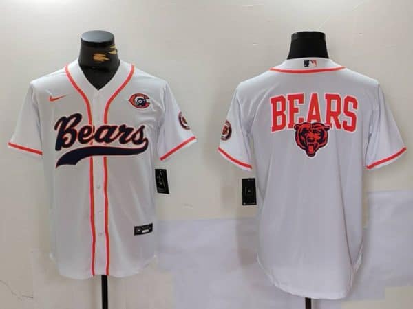 Chicago Bears White Team Big Logo With Patch Cool Base Stitched Jersey