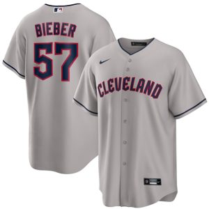 Cleveland Guardians #57 Shane Bieber Gray Cool Base Stitched Jersey