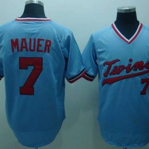 Twins #7 Joe Mauer Light Blue Cooperstown Throwback Stitched Jersey