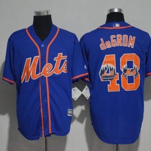 New York Mets #48 Jacob DeGrom Blue Team Logo Print Cool Base Stitched Jersey