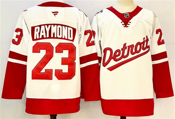 Detroit Red Wings #23 Lucas Raymond White Red 2024-25 Stitched Jersey