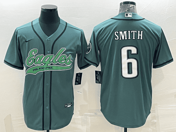 Philadelphia Eagles #6 DeVonta Smith Green With Patch Cool Base Stitched Baseball Jersey