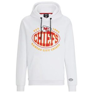 Kansas City Chiefs White BOSS X Touchback Pullover Hoodie