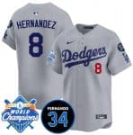 Los Angeles Dodgers #8 Enrique Hernandez Gray 2024 World Champions Fernando Memorial Patch Vapor Premier Limited Stitched Jersey