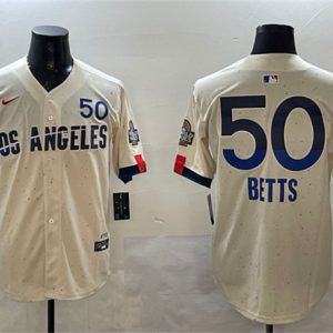 Los Angeles Dodgers #50 Mookie Betts Cream 2024 World Series Patch City Connect Limited Stitched Jersey