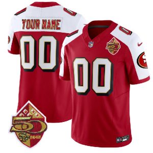 San Francisco 49ers Custom Red White 2023 F.U.S.E. 50th Patch Throwback Stitched Jersey