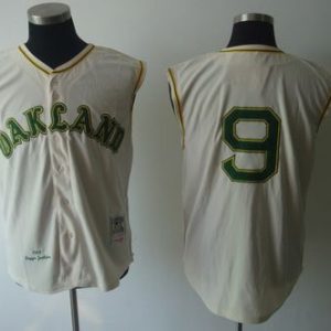 Mitchell And Ness 1968 Athletics #9 Reggie Jackson Cream Throwback Stitched Jersey