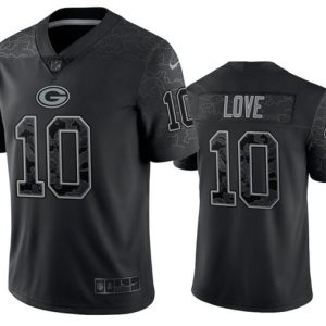 Green Bay Packers #10 Jordan Love Black Reflective Limited Stitched Jersey