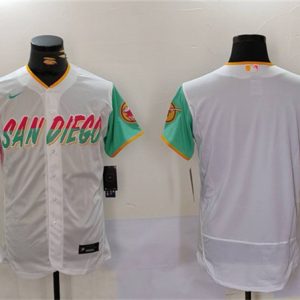 San Diego Padres Team Big Logo White City Connect Flex Base Stitched Jersey