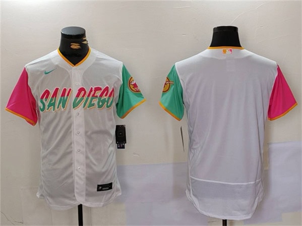 San Diego Padres Team Big Logo White City Connect Flex Base Stitched Jersey