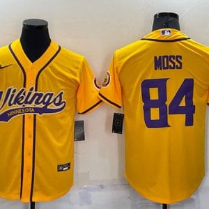 Minnesota Vikings #84 Randy Moss Yellow With Patch Cool Base Stitched Baseball Jersey