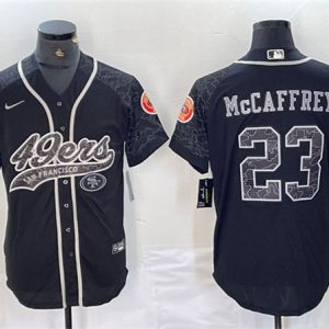 San Francisco 49ers #23 Christian McCaffrey Black Reflective With Patch Cool Base Stitched Jersey