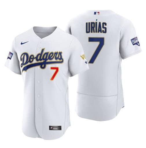 Los Angeles Dodgers #7 Julio Urias White Gold Championship Flex Base Sttiched Jersey