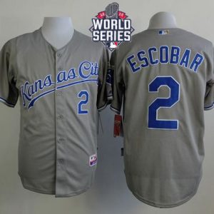 Royals #2 Alcides Escobar Grey Cool Base W 2015 World Series Patch Stitched Jersey