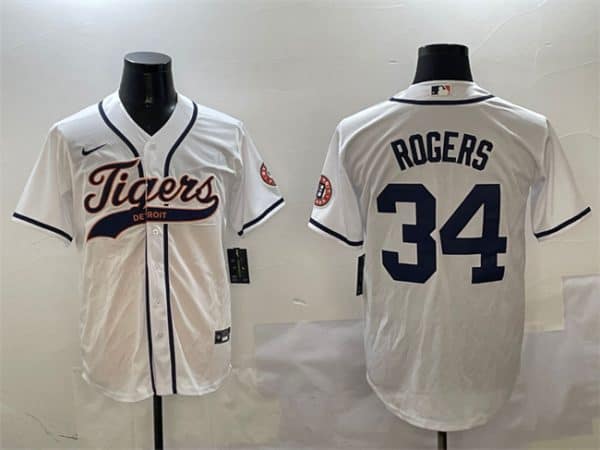 Detroit Tigers #34 Jake Rogers White With Patch Cool Base Stitched Jersey