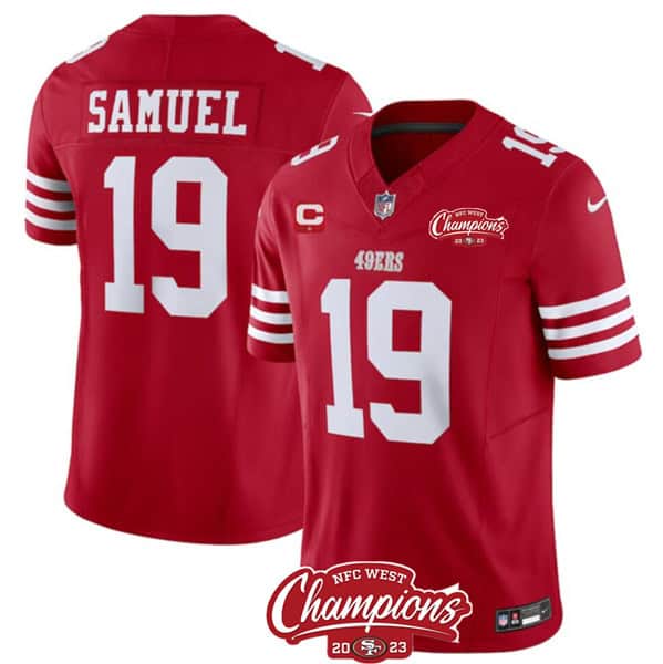 San Francisco 49ers #19 Deebo Samuel Red 2023 F.U.S.E. With 1-Star C Ptach And NFC West Champions Patch Stitched Jersey
