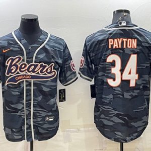 Chicago Bears Blank #34 Walter Payton Gray Camo With Patch Cool Base Stitched Baseball Jersey 001