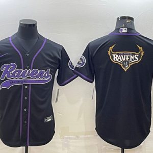 Baltimore Ravens Black Team Big Logo With Patch Cool Base Stitched Baseball Jersey