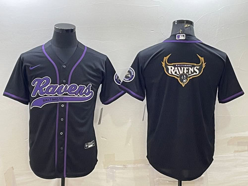 Baltimore Ravens Black Team Big Logo With Patch Cool Base Stitched Baseball Jersey