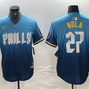 Philadelphia Phillies #27 Aaron Nola Blue 2024 City Connect Limited Stitched Jersey