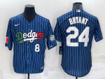 Los Angeles Dodgers Front #8 Back #24 Kobe Bryant Navy Mexico World Series Cool Base Stitched Jersey