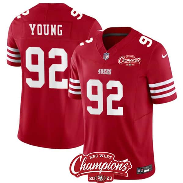 San Francisco 49ers #92 Chase Young Red 2023 F.U.S.E. NFC West Champions Patch Stitched Jersey