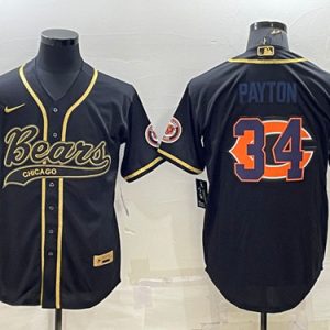 Chicago Bears #34 Walter Payton Black Gold Team Big Logo With Patch Cool Base Stitched Baseball Jersey