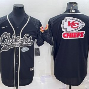 Kansas City Chiefs Black Reflective Team Big Logo With Patch Cool Base Stitched Jersey