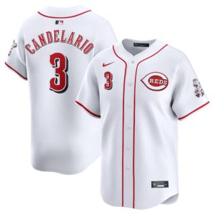 Cincinnati Reds #3 Jeimer Candelario White Home Limited Stitched Jersey