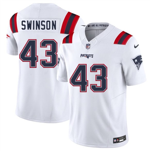New England Patriots #43 Bradyn Swinson White 2025 F.U.S.E. Vapor Limited Stitched Jersey