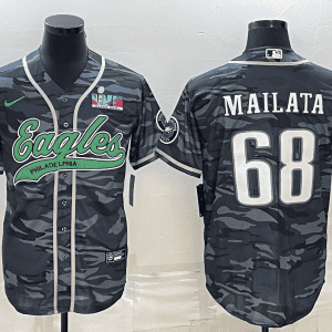 Philadelphia Eagles #68 Jordan Mailata Gray Camo With Super Bowl LVII Patch Cool Base Stitched Jersey