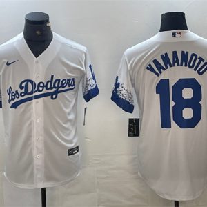 Los Angeles Dodgers #18 Yoshinobu Yamamoto White City Connect Cool Base Stitched Jersey