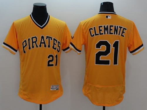 Pirates #21 Roberto Clemente Gold Flexbase Authentic Collection Cooperstown Stitched Jersey
