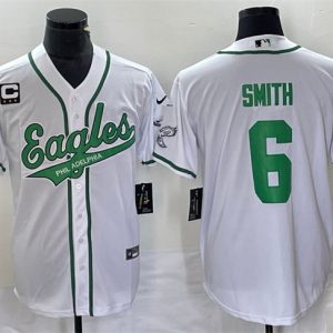 Philadelphia Eagles #6 DeVonta Smith White With C Patch Cool Base Stitched Jersey