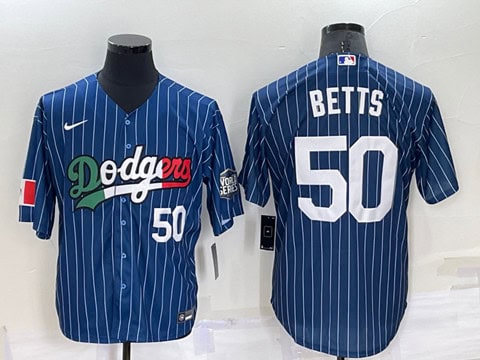 Los Angeles Dodgers #50 Mookie Betts Navy Mexico World Series Cool Base Stitched Baseball Jersey