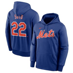 New York Mets #22 Juan Soto Royal Name Number Pullover Hoodie