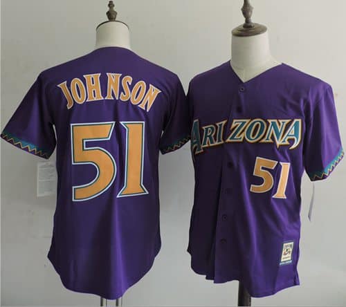 Mitchell And Ness Diamondbacks #51 Randy Johnson Purple Throwback Stitched Jersey