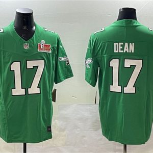 Philadelphia Eagles #17 Nakobe Dean Green 2025 Super Bowl LIX Patch F.U.S.E. Throwback Vapor Untouchable Limited Stitched Jersey