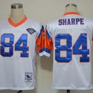 Mitchell And Ness(75TH) Broncos #84 Shannon Sharpe White Stitched Throwback Jersey