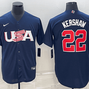 USA #22 Clayton Kershaw 2023 Navy World Classic Stitched Jersey