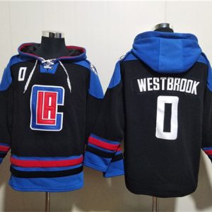 Los Angeles Clippers #0 Russell Westbrook Black Blue Lace-Up Pullover Hoodie