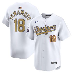 Los Angeles Dodgers #18 Yoshinobu Yamamoto White 2025 Gold Collection Limited Stitched Jersey