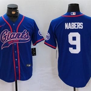 New York Giants #9 Malik Nabers Royal With Patch Cool Base Stitched Jersey