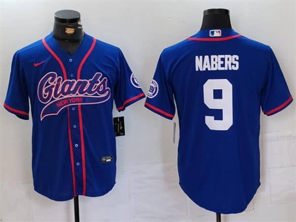 New York Giants #9 Malik Nabers Royal With Patch Cool Base Stitched Jersey